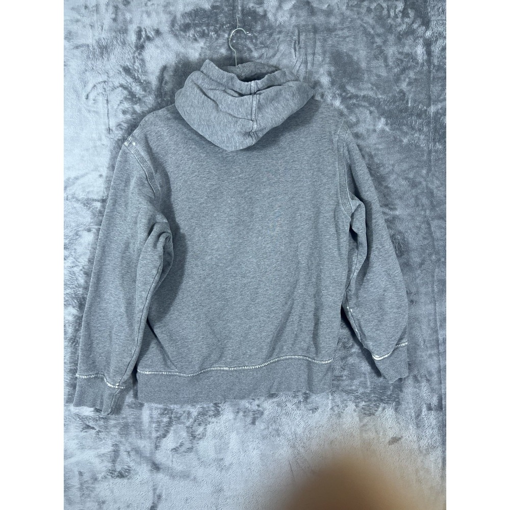 Mens Heather Grey Pullover Hoodie Distressed Fleece Sweatshirt Medium